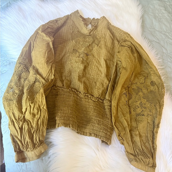 Anthropologie Olive Lace-Inset Balloon Sleeve Blouse - Picture 10 of 10